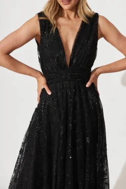 Hot Dazzle Maxi Dress In Black Sequin Tulle Dresses|Cocktail