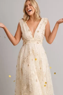 New Dazzle Maxi Dress In Gold Sequin Tulle Dresses|Cocktail