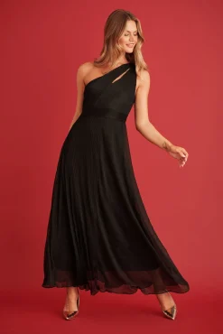Sale Dazzling One Shoulder Maxi Dress In Black Lurex Bridesmaids|Wedding Guest