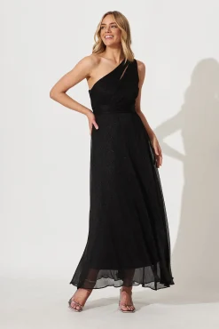 Sale Dazzling One Shoulder Maxi Dress In Black Lurex Bridesmaids|Wedding Guest