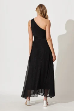 Sale Dazzling One Shoulder Maxi Dress In Black Lurex Bridesmaids|Wedding Guest
