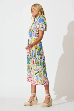 Discount Dearest Midi Shirt Dress In White With Multi Print Dresses|Casual