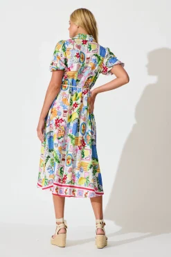 Discount Dearest Midi Shirt Dress In White With Multi Print Dresses|Casual
