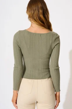 New Delaray Knit Top in Khaki Knitwear|Knitwear