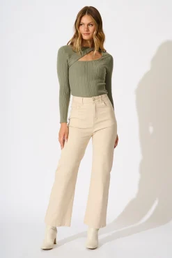 New Delaray Knit Top in Khaki Knitwear|Knitwear