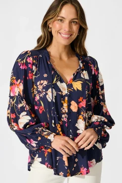 Online Devotion Top in Navy with Multi Floral Tops
