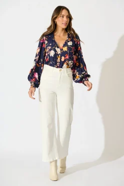 Online Devotion Top in Navy with Multi Floral Tops
