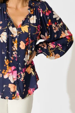 Online Devotion Top in Navy with Multi Floral Tops