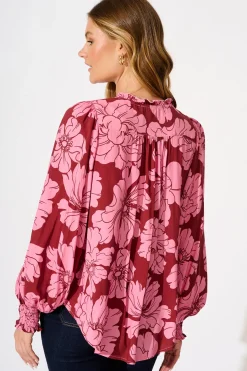 Hot Devotion Top in Wine with Pink Floral Tops