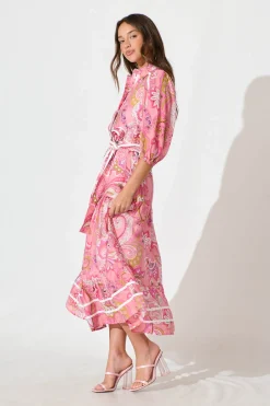 Best Dion Maxi Shirt Dress In Multi Pink Print Dresses|Casual