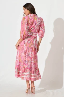 Best Dion Maxi Shirt Dress In Multi Pink Print Dresses|Casual
