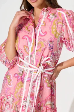 Best Dion Maxi Shirt Dress In Multi Pink Print Dresses|Casual