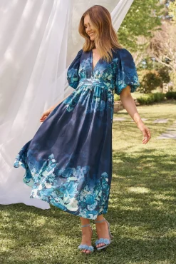 Fashion Divine Maxi Dress In Navy With Sage Multi Floral Print Dresses|Cocktail