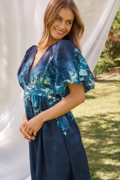 Fashion Divine Maxi Dress In Navy With Sage Multi Floral Print Dresses|Cocktail