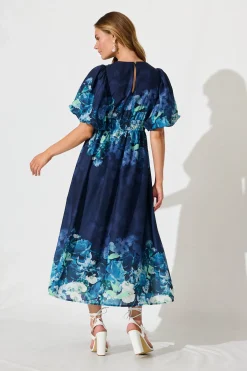 Fashion Divine Maxi Dress In Navy With Sage Multi Floral Print Dresses|Cocktail