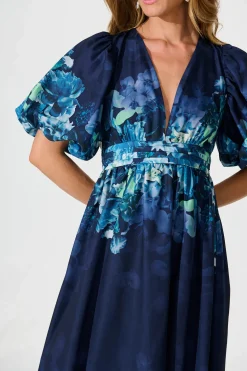 Fashion Divine Maxi Dress In Navy With Sage Multi Floral Print Dresses|Cocktail