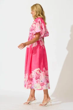 Online Divine Maxi Dress In Pink With Lilac Multi Floral Print Dresses|Cocktail