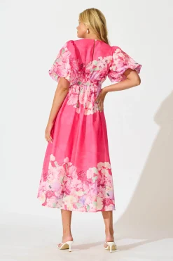 Online Divine Maxi Dress In Pink With Lilac Multi Floral Print Dresses|Cocktail