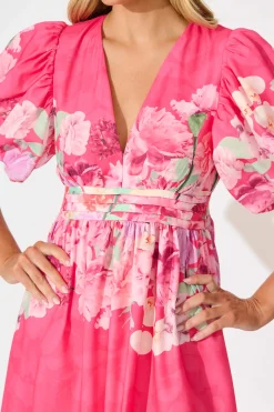 Online Divine Maxi Dress In Pink With Lilac Multi Floral Print Dresses|Cocktail