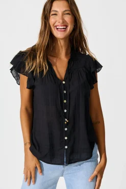 Online Donelle Shirt in Black Cotton Tops