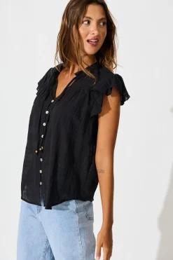 Online Donelle Shirt in Black Cotton Tops