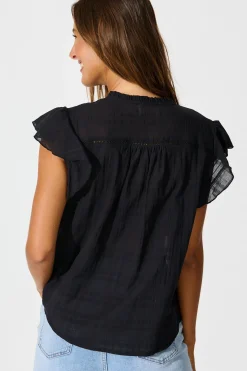 Online Donelle Shirt in Black Cotton Tops