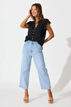 Online Donelle Shirt in Black Cotton Tops