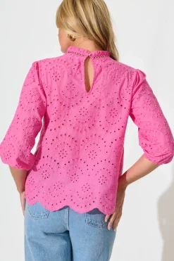 New Donia Top In Pink Embroidery Cotton Tops