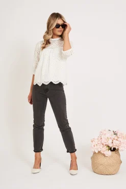 Hot Donia Top In White Embroidery Tops|Casual