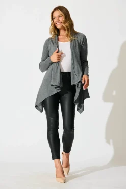 Hot Donna Waterfall Knit Cardigan in Charcoal Wool Blend Knitwear|Knitwear