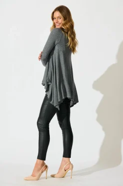 Hot Donna Waterfall Knit Cardigan in Charcoal Wool Blend Knitwear|Knitwear