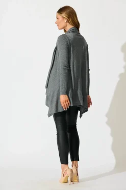 Hot Donna Waterfall Knit Cardigan in Charcoal Wool Blend Knitwear|Knitwear