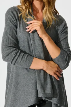 Hot Donna Waterfall Knit Cardigan in Charcoal Wool Blend Knitwear|Knitwear