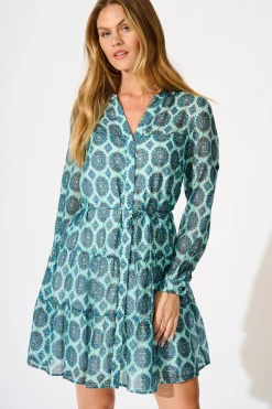 Outlet Dorian Dress in Blue Print Dresses|Casual