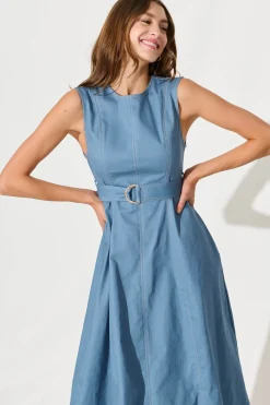 Hot Doris Midi Dress In Blue Cotton Dresses|Casual