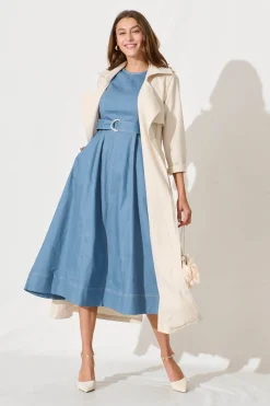 Hot Doris Midi Dress In Blue Cotton Dresses|Casual