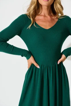 Fashion Dove Midi Knit Dress in Emerald Dresses|Knitwear