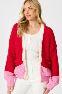 Sale Dreamcatcher Knit Cardigan in Red Wool Blend Knitwear|Knitwear