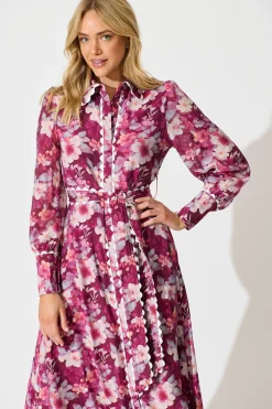 Sale Dreamy Dusk Midi Shirt Dress in Plum Floral Dresses|Party