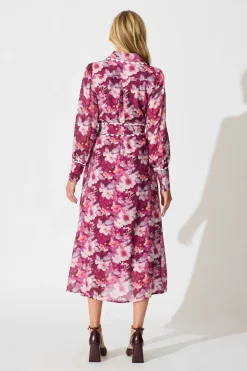 Sale Dreamy Dusk Midi Shirt Dress in Plum Floral Dresses|Party