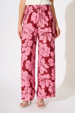 Best Dreamy Pant in Wine with Pink Floral Bottoms