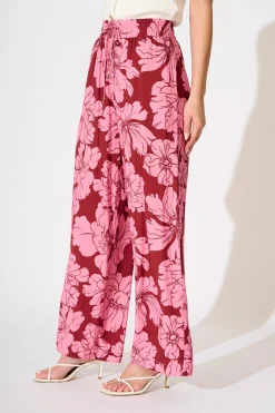 Best Dreamy Pant in Wine with Pink Floral Bottoms