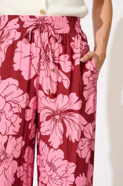 Best Dreamy Pant in Wine with Pink Floral Bottoms