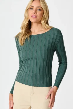 Clearance Echoes Knit Top in Green Knitwear|Knitwear