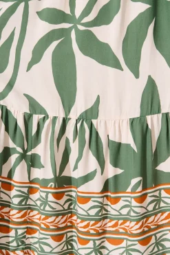 Discount Elestria Midi Smock Dress in Cream with Green Leaf Dresses|Casual