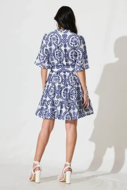 Online Elio Dress in White with Navy Floral Print Dresses|Casual