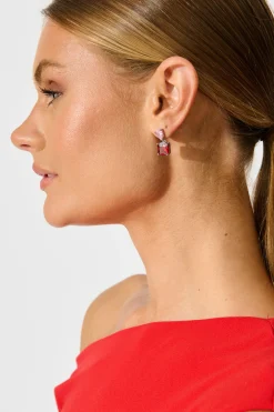 Fashion Elise Drop Earrings in Silver with Pink And Red Stones Jewellery