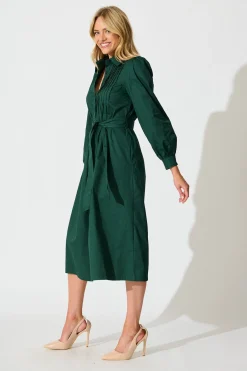 New Ellery Midi Dress in Emerald Cotton Dresses|Casual