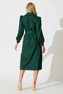 New Ellery Midi Dress in Emerald Cotton Dresses|Casual