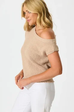 Best Elsie Knit Top in Beige Cotton Blend Tops|Knitwear